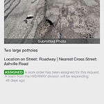 Pothole at 296 Russett Rd, Chestnut Hill